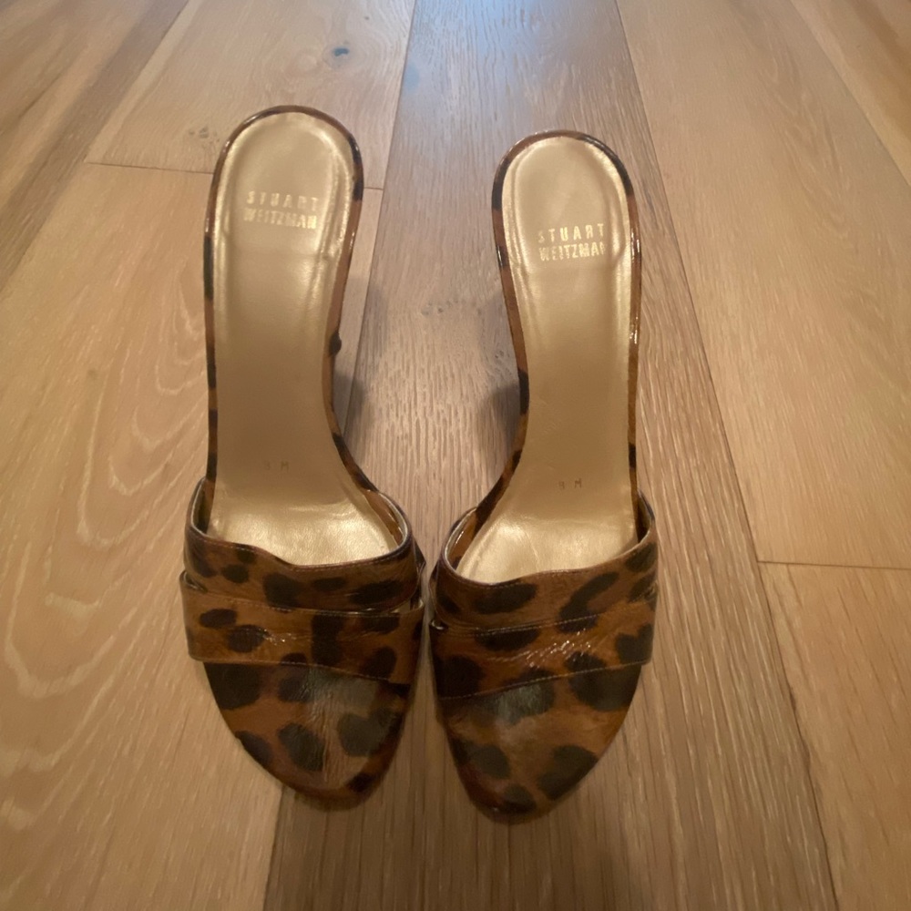 Stuart Weitzman leopard print mules